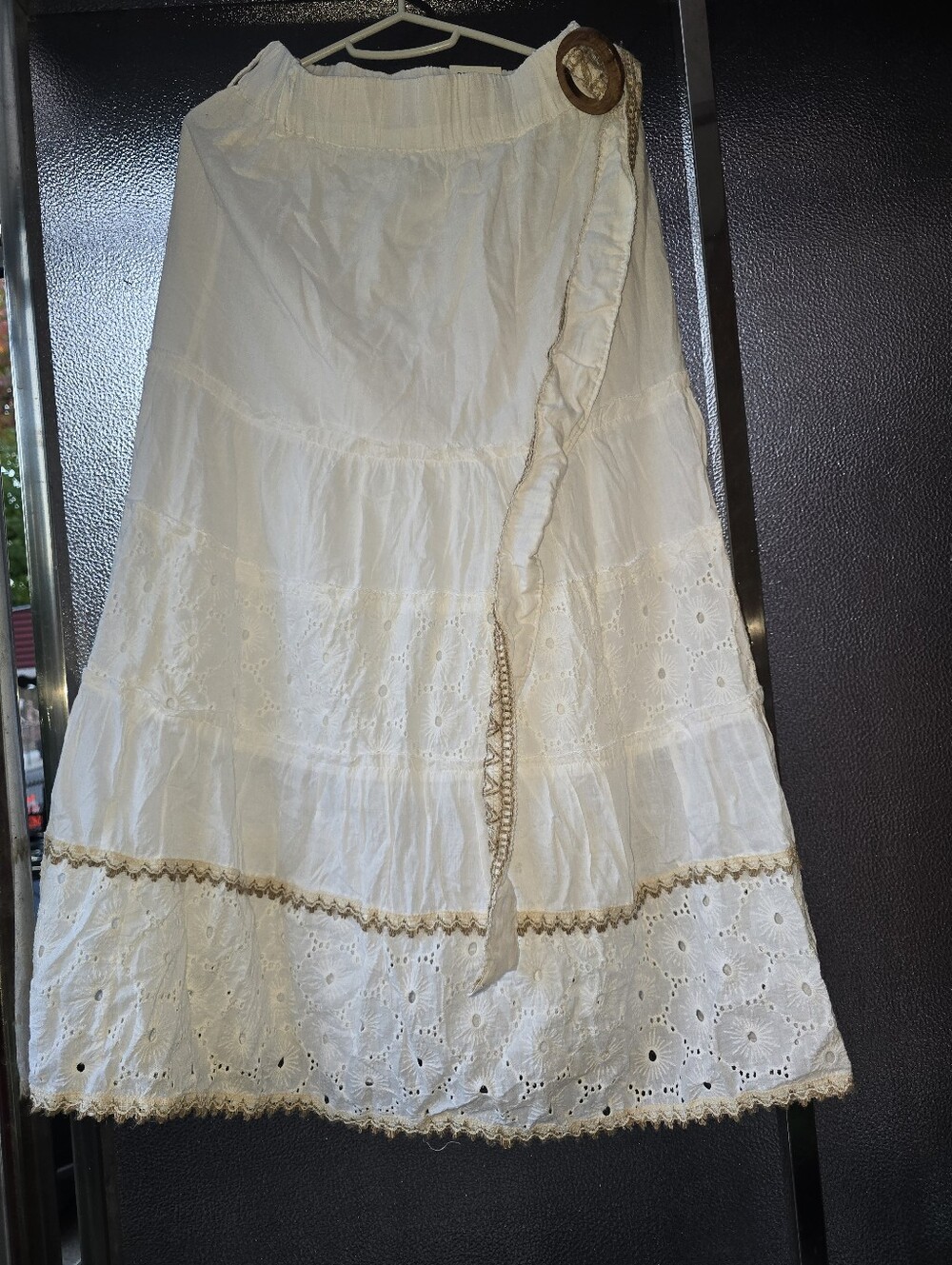 White Eyelet Maxi Skirt with Trim and Tie